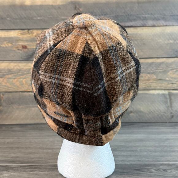 Pistil 6-Panel Newsboy Hat Wool Blend Plaid Preppy Heart Lining Logo Neutral - Picture 4 of 15